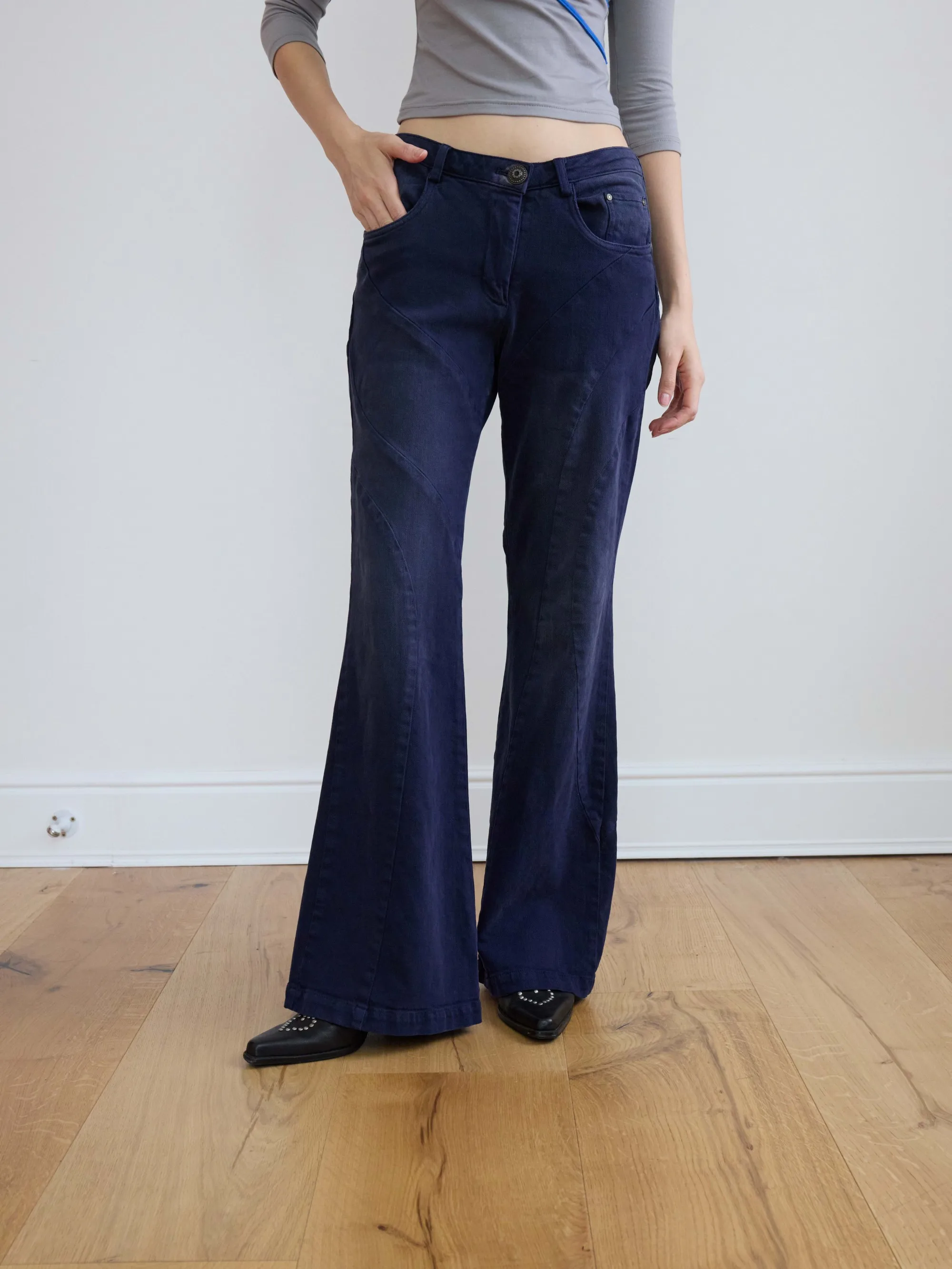 

Джинсовые джинсы Bell Bot с низкой талией akeitake, осень-зима, новые облегающие эластичные хлопковые брюки в стиле пэчворк с геометрическим рисунком