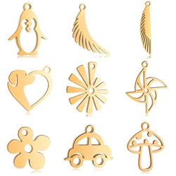 5pcs/lot Feather Mushroom Cute Dog Pet Flower Gold Color Charm For Jewelry Making Supplies Diy Necklace Earrings Bracelet