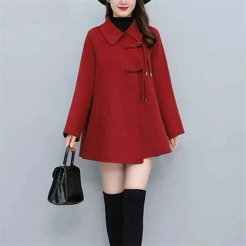 

2025 New Mid to Long Loose Woolen Coat Cape For Age Reduction and Slimming, With a Winter Solid Color Temperament Women