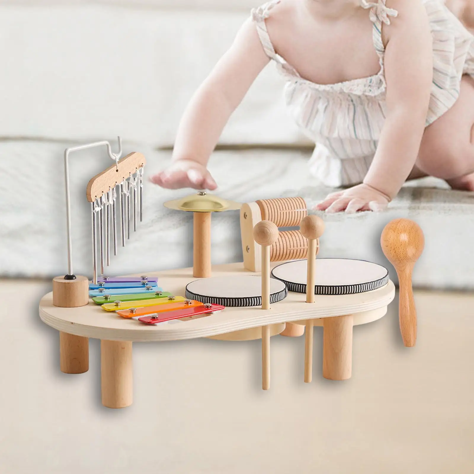 

Tambourine Xylophone Toy Wooden Percussion Montessori Toy Baby Toys Musical Instrument for Preschool Ages 2 3 4 5 6 Years Old