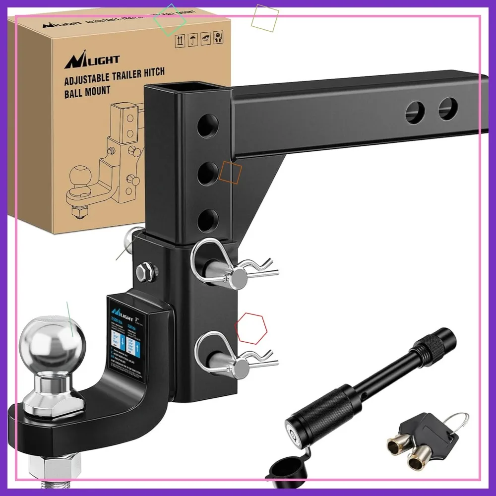

8-Position Adjustable Trailer Hitch Ball Mount with 2 Inch Ball, 7500 lbs Capacity for Trailers Boats Pickups RV