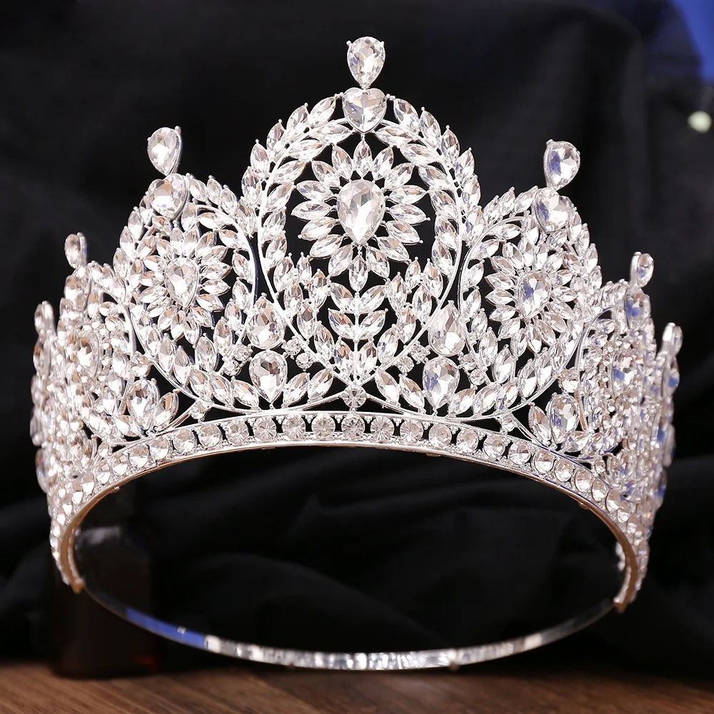 KMVEXO Baroque Queen Crystal AB Round Tiaras Crowns For Bridal Women Girls Wedding Diadem Princess Party Hair Dress Jewelry