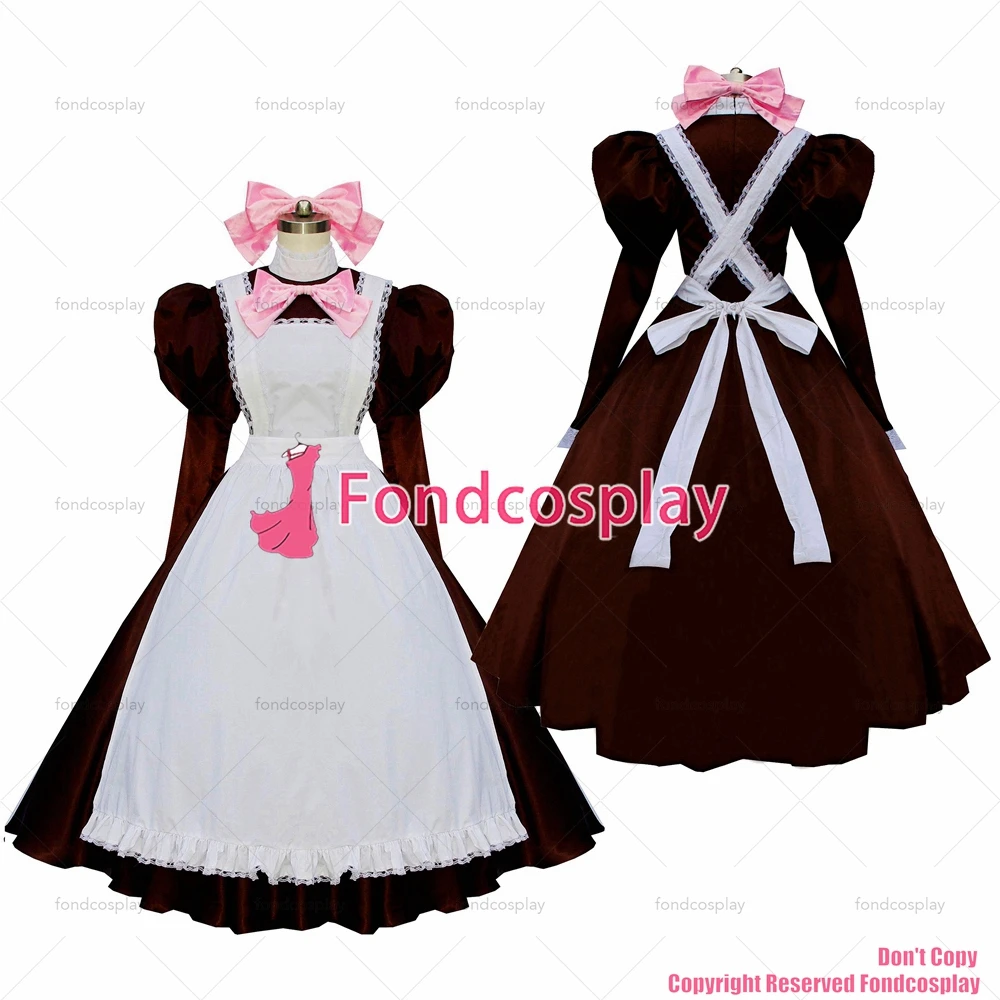 fondcosplay adult sexy cross dressing sissy maid long dark red Cotton Dress Lockable Uniform Cosplay Costume Custom-made[G594]