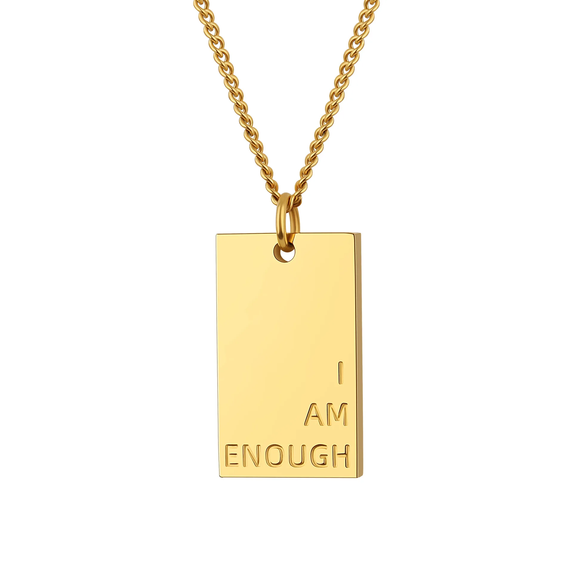 Stainless Steel Engraving Letter Pendant Necklace 18K Gold Plated Engraved I Am Enough English Letter Necklace for women