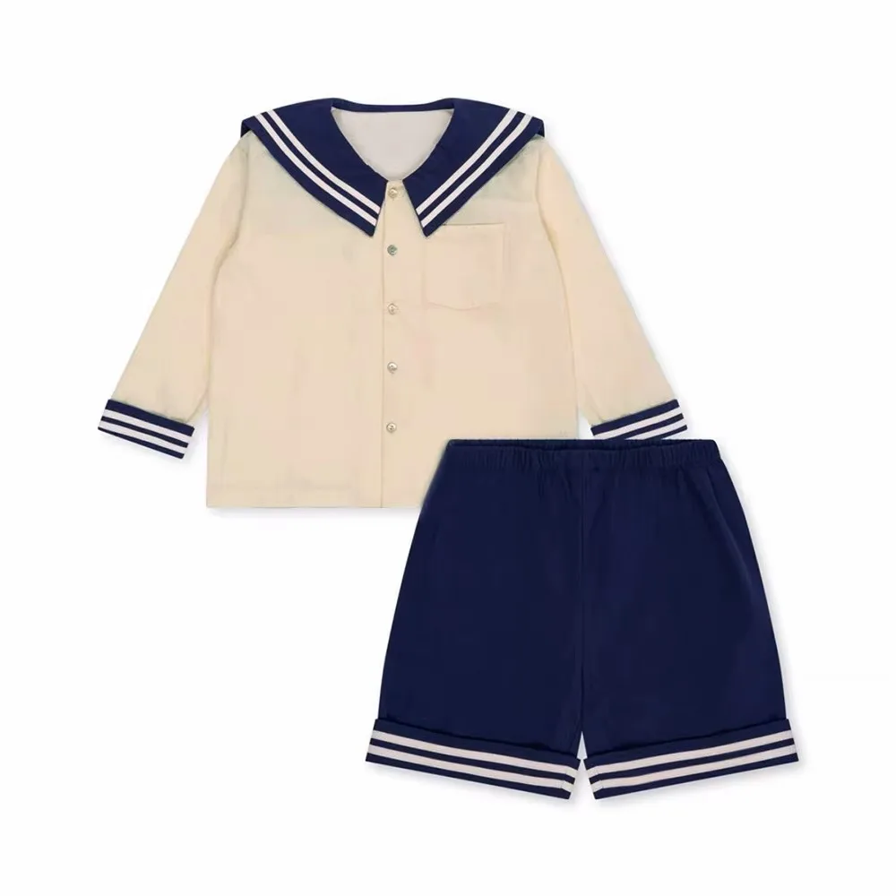 Cute Spring Summer Baby Clothes Sets Sailor Collar Cotton Long Sleeve Navy Uniform + Shorts Fashion Toddler Boy Girl Outfits