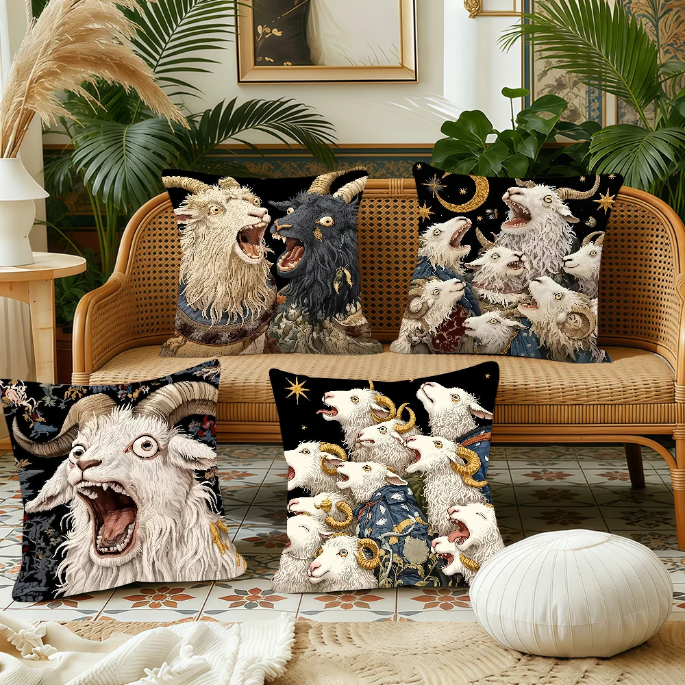 Exquisite Goat-Printed  cushion cover Pillow Case Plush Fabric Soft Double Sided Print Sofa Cushion Cover Throw Pillow Covers