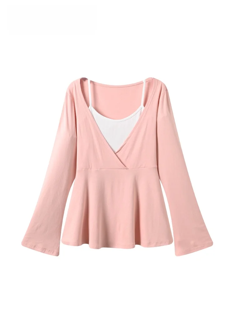 

Женская футболка больших размеров с длинным рукавом, повседневный универсальный дизайн, новинка весеннего сезона, топ-обманка с эффектом двухслойности для полных женщин, подходит ко всему.