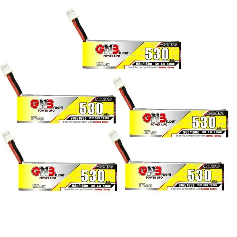 

5PCS Gaoneng GNB 530mAh 1S 3.8V 90C/180C HV 4.35V Lipo Battery With PH2.0 Plug For Emax Tinyhawk Kingkong LDARC TINY7 RC Parts