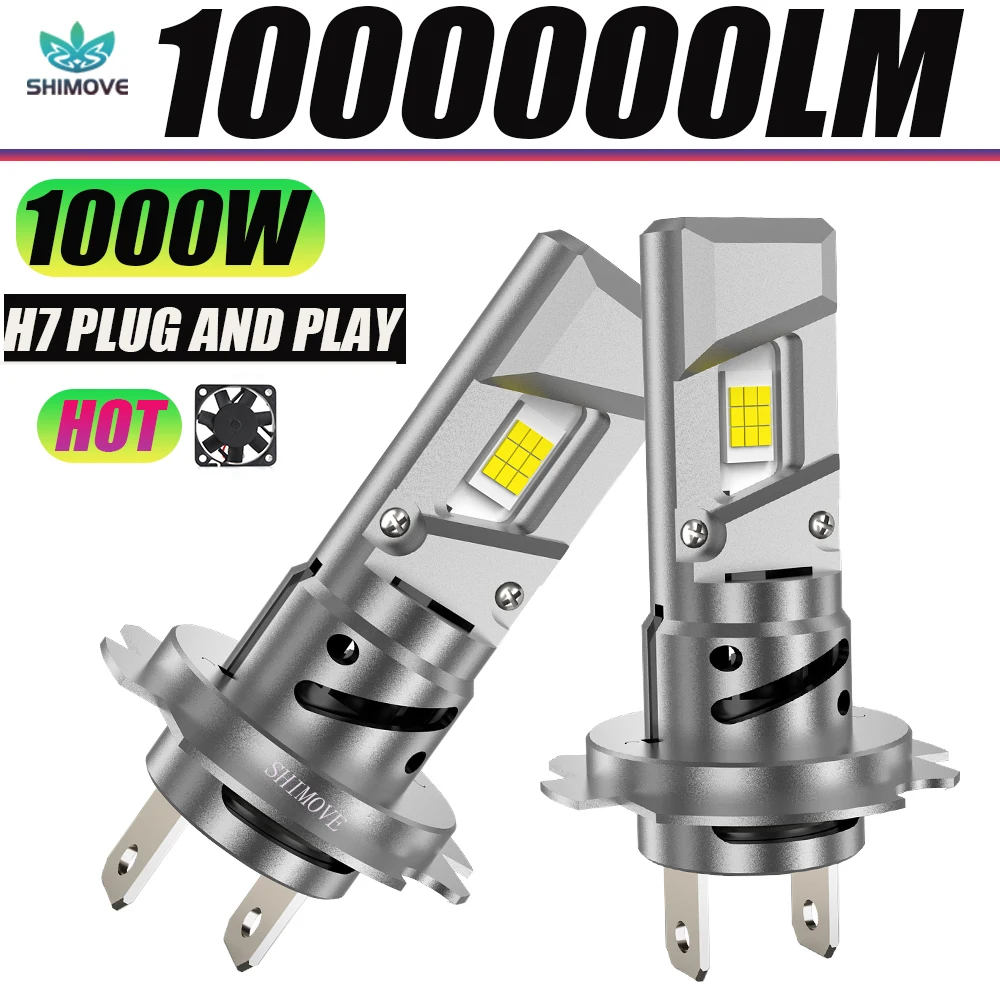 

Мини-LED-фара H7 1000W Turbo Super Bright Bulbs CANBUS, 1000000LM, 2026, хит продаж, лампа 9084CSP, беспроводная автомобильная LED-лампа с вентилятором
