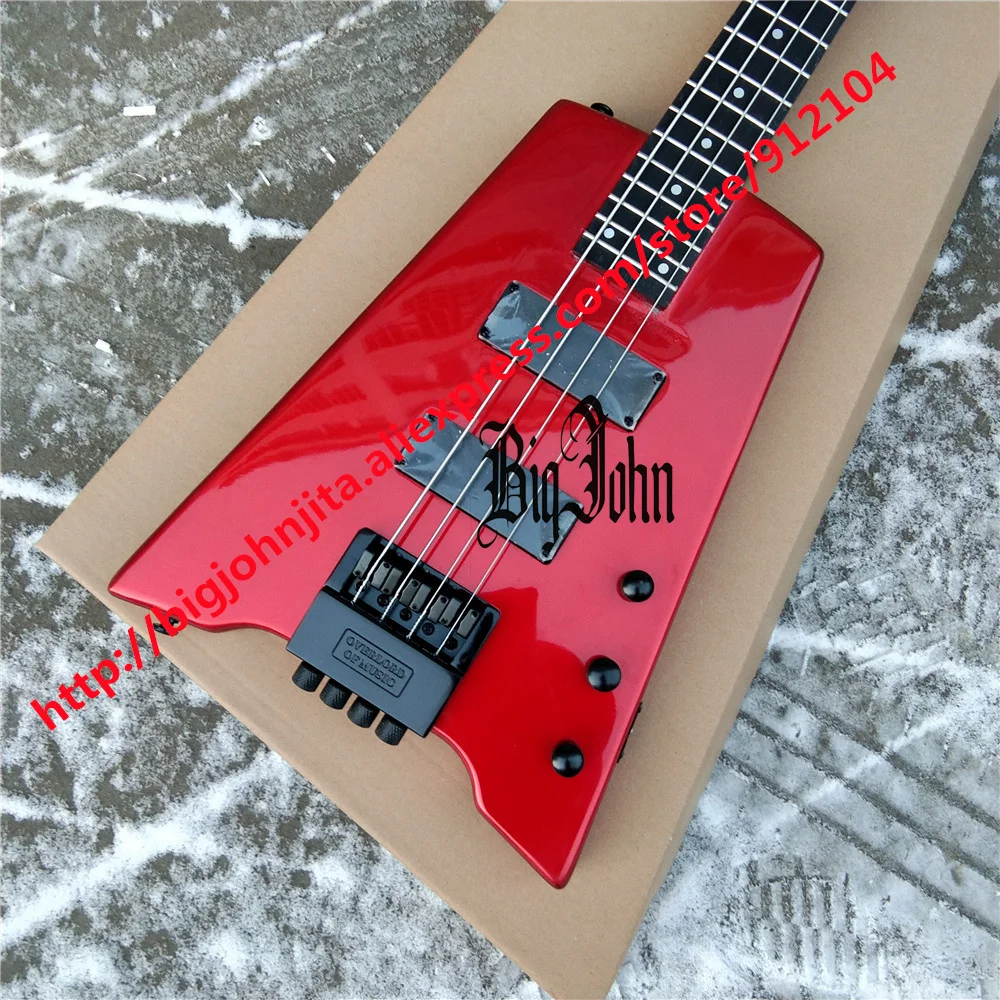 Silver Red 4 strings headless electric bass guitar Mahogany body&Rosewood Fingerboard  BJ-544