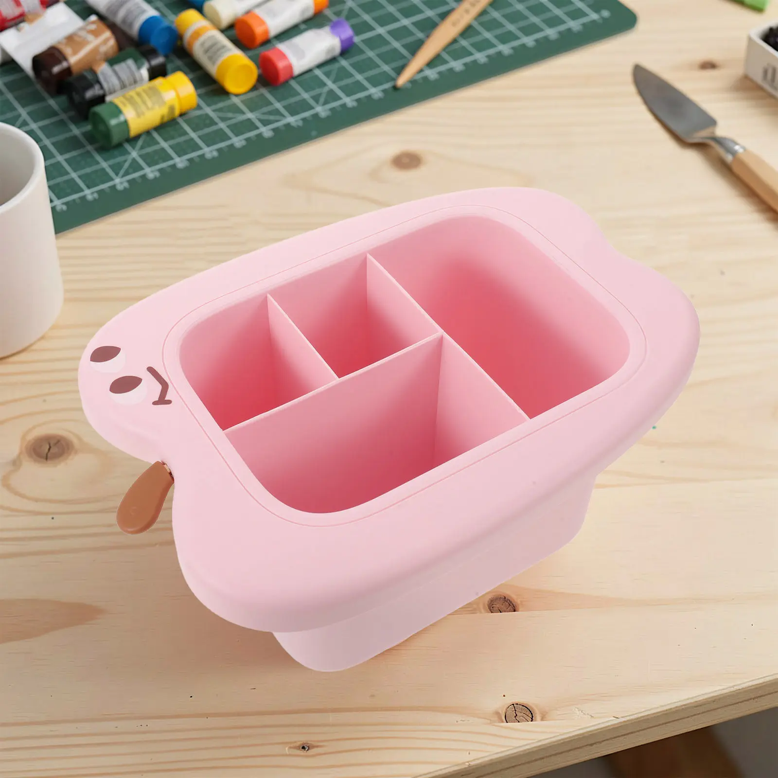 3 Compartments apple Shape Pen Holder  Pink Desk Pencil Organizer Caddy Office Supplies Storage Box Desktop Stationary Container