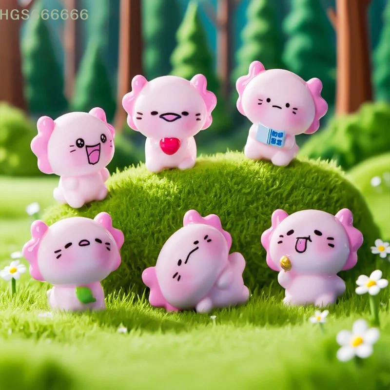 

6pcs Mini Resin Axolotl Miniature Figures Dish Garden Micro Landscape Decoration Teacup Garden Desk Axolotl Ornament