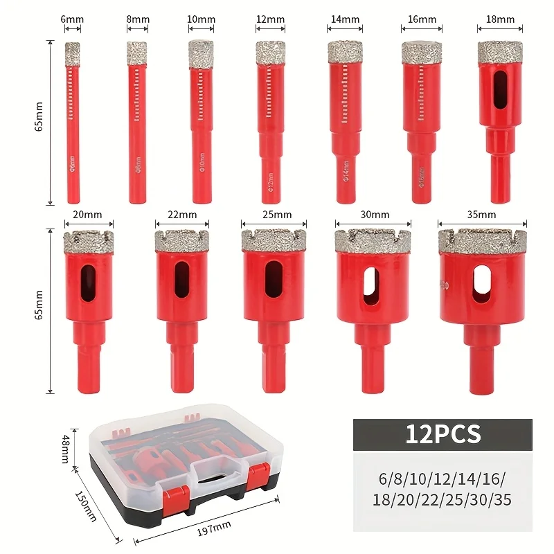 

12pcs Drywall Tile Hole Cutter Set Hole Cutter Tool Kit Granite Marble Full-Body Porcelain Tile Ceramic Stone Drilling Tools