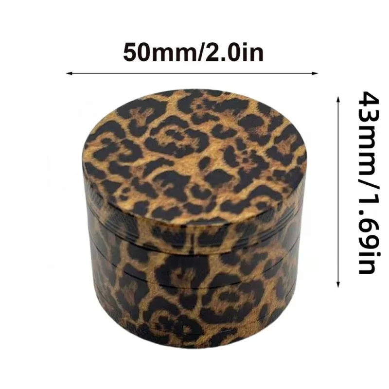 40/50/63mm Leopard Print Metal Herb Grinder Manual Spice Mill Eco Friendly Salt Pepper Tobacco Crusher Portable Kitchen Tool