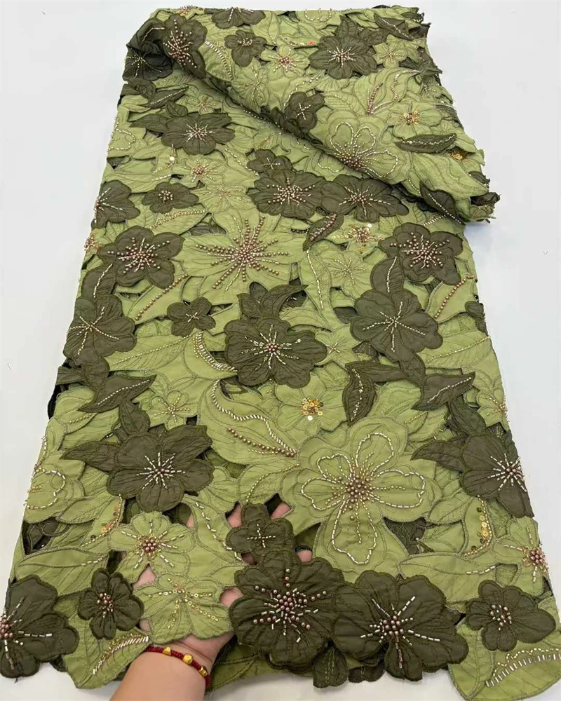

Высококачественная африканская гипюровая кружевная ткань, французская водорастворимая с камнями для шитья женского свадебного платья