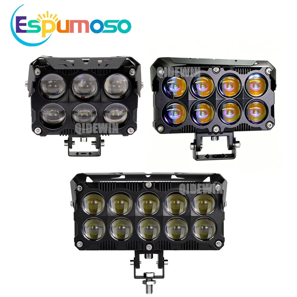 

6/10Lens Motorcycle LED Spot Light Dual Color Hi/Low Beam Fog Lamps for Car Trucks SUV UTV 12/24V 8Lens Headlight Driving Light