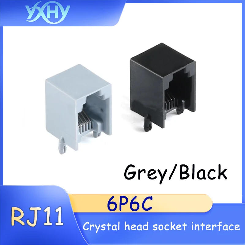 10pcs RJ11 Socket 623 Gray/Black 6P6C RJ12 Telephone Socket Crystal Head Jack Interface
