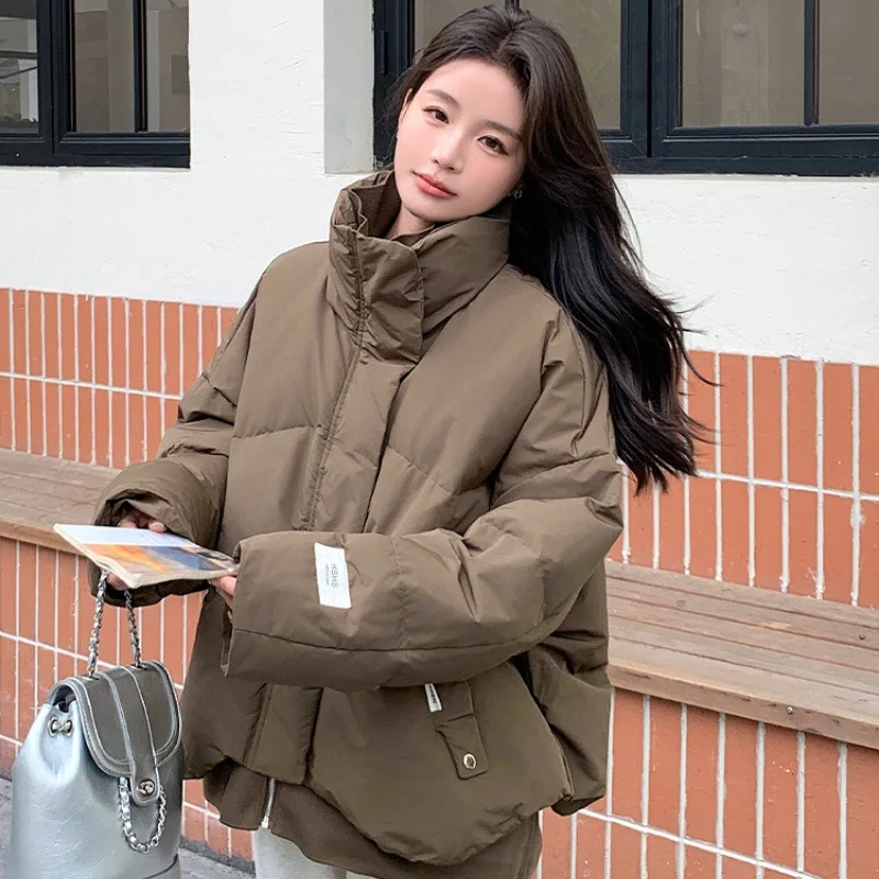 Vintage Winter Warm Cotton Coat Women Stand-up Collar Loose Puffer Jacket Thick Loose Chillproof Outerwear Windproof Coat Short