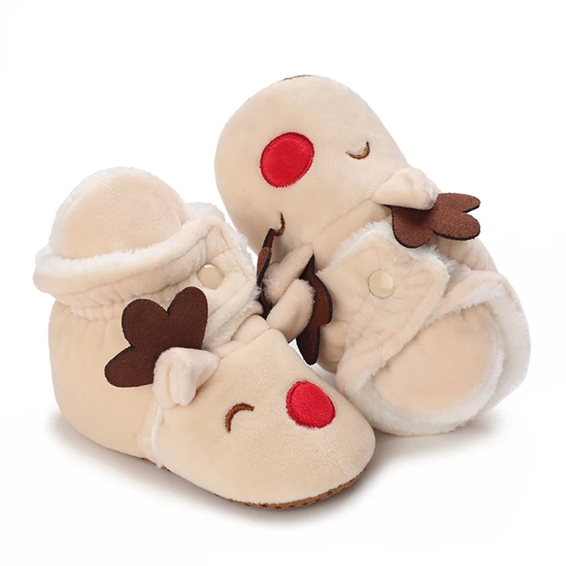 Baby Girls Boy Cotton Booties Christmas Pattern Crib Shoes Baby Floor Socks Shoes Anti-Slip Sole Fleece Winter Boots for Infant