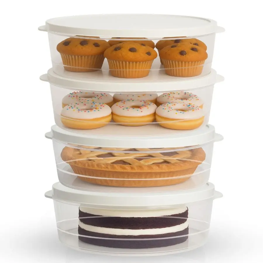 

4Pack 10Inch Airtight Food Storage Container with Lid Portable Carrier for Pies, Cakes, Cupcakes amp More BPAFree Clear Plastic