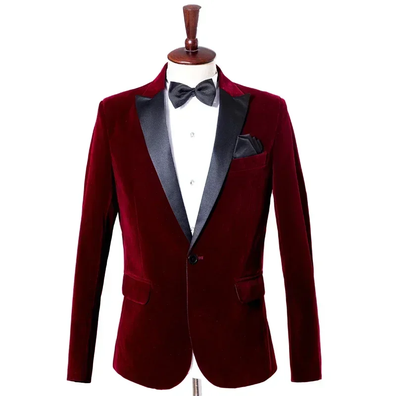 

Men's Fashion Trend Velvet Groom Tuxedo Slim Fit Wedding Party Dress Business Casual Suit Jacket Banquet Single Blazers Coat