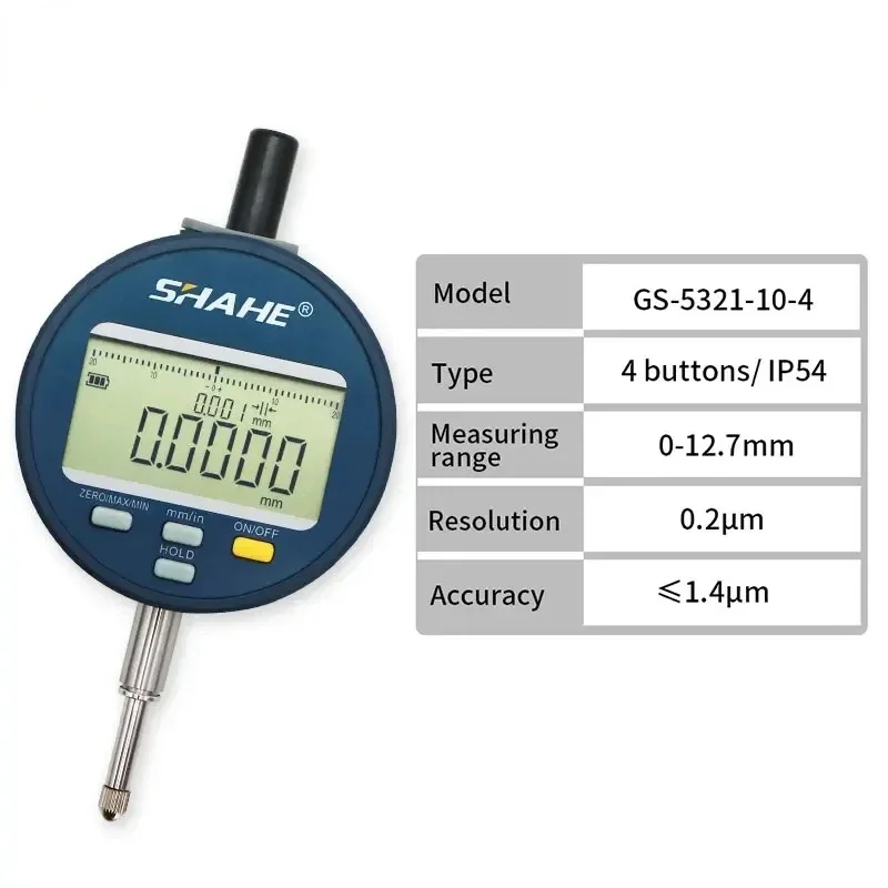 SHAHE Precision Digital Indicator 0.5''/12.7mm 0.2μm Resolution Digital Probe Indicator Dial Test Gauge IP54