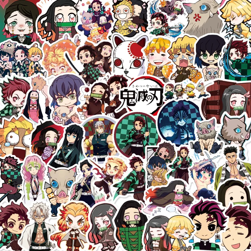 50 Pcs Cartoon Demon Slayer Stickers, Cute LINE Style Expression Stickers, Waterproof Decorative Decals for Notebook and Luggage