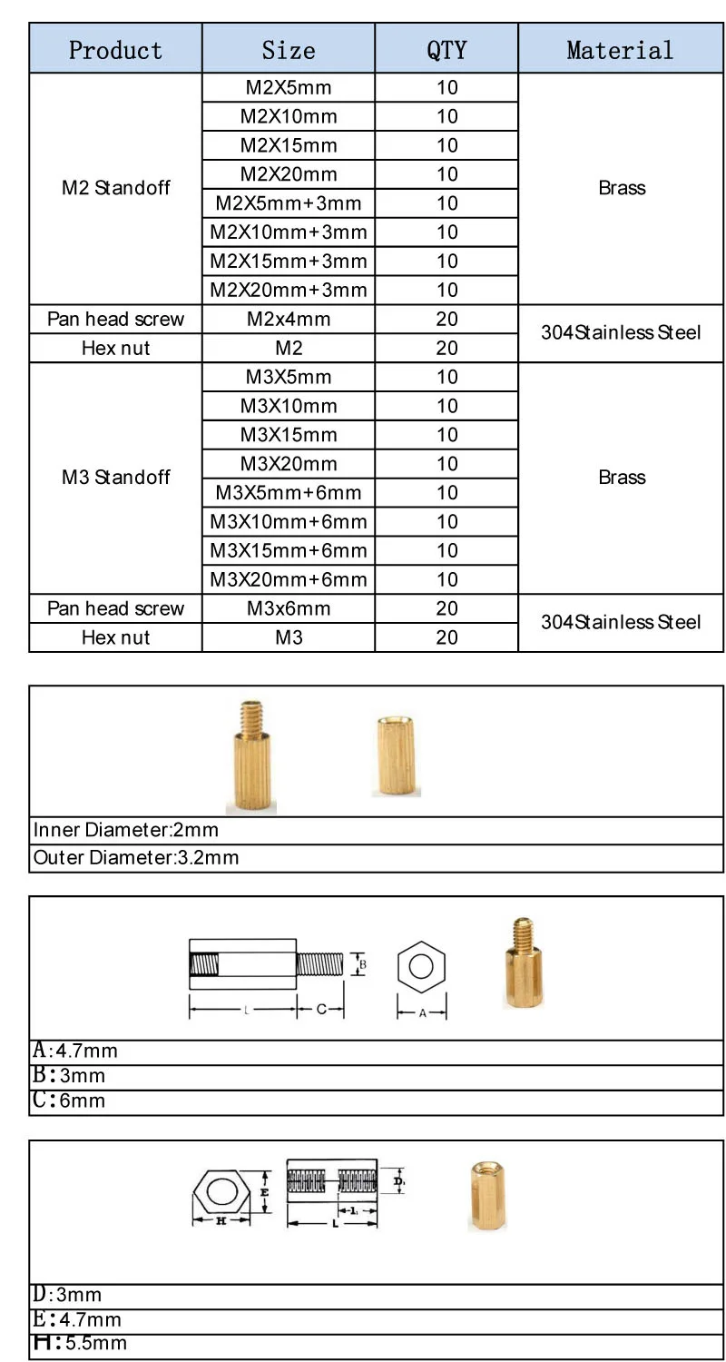 240 ~ 120 stücke M2 M2,5 M3 M4 Männlich Weiblich Messing Hex Spalte Standoff Unterstützung Spacer Säule Schraube Mutter für PCB Board Sortiment Kit – Detail 12
