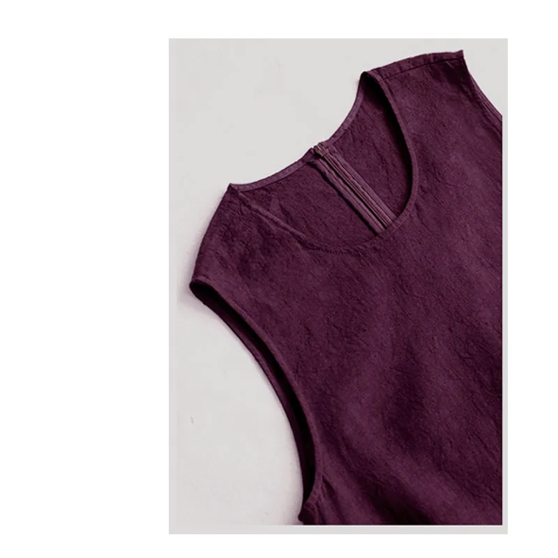 Linen Summer Women's Sleeveless Crewneck Dress Pink Vest Pullover Skirt Outside Wear Beach Play Cool Clothing