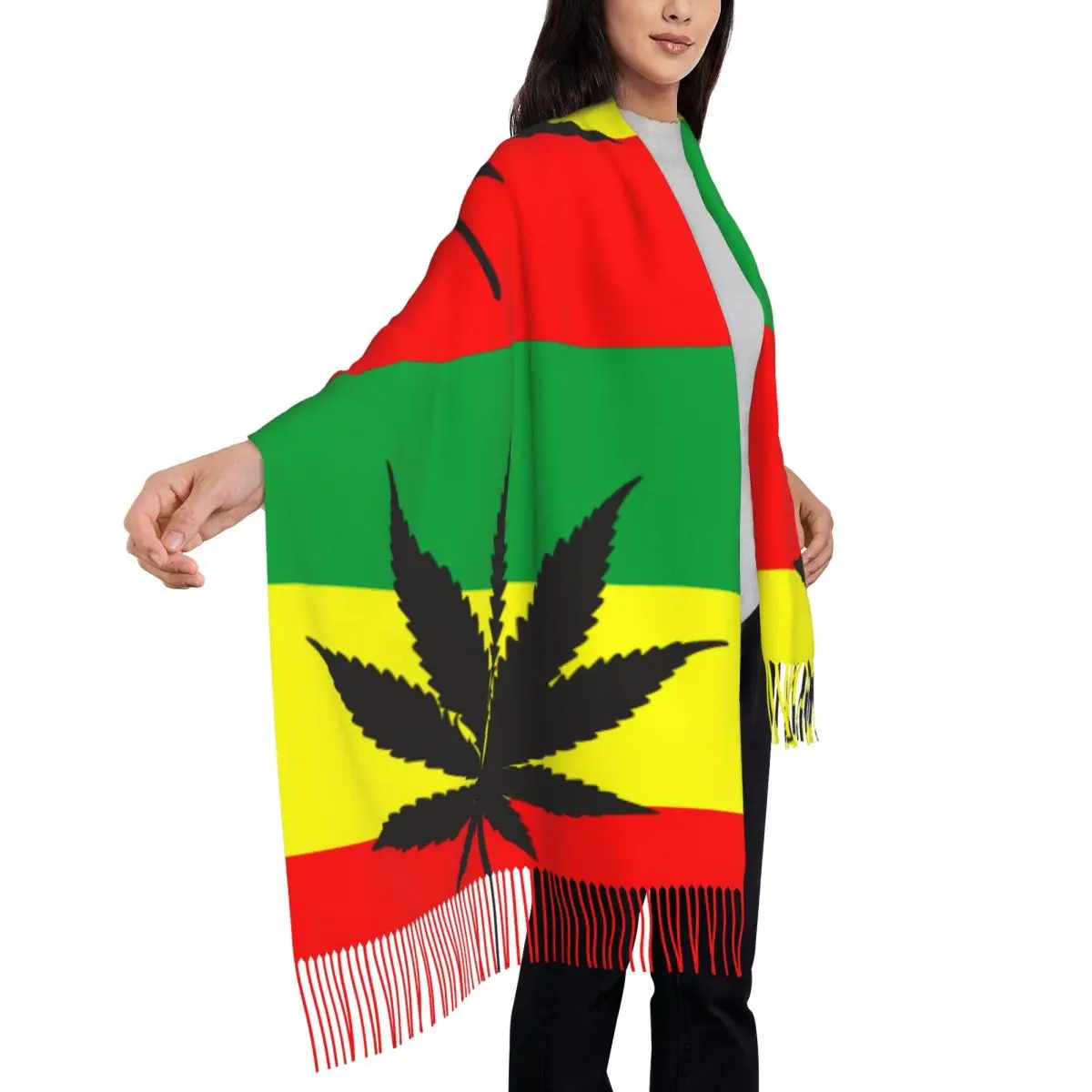 Rasta Flag With Weed Hip Hop Gorros Womens Warm Winter Infinity Scarves Set Blanket Scarf Pure Color