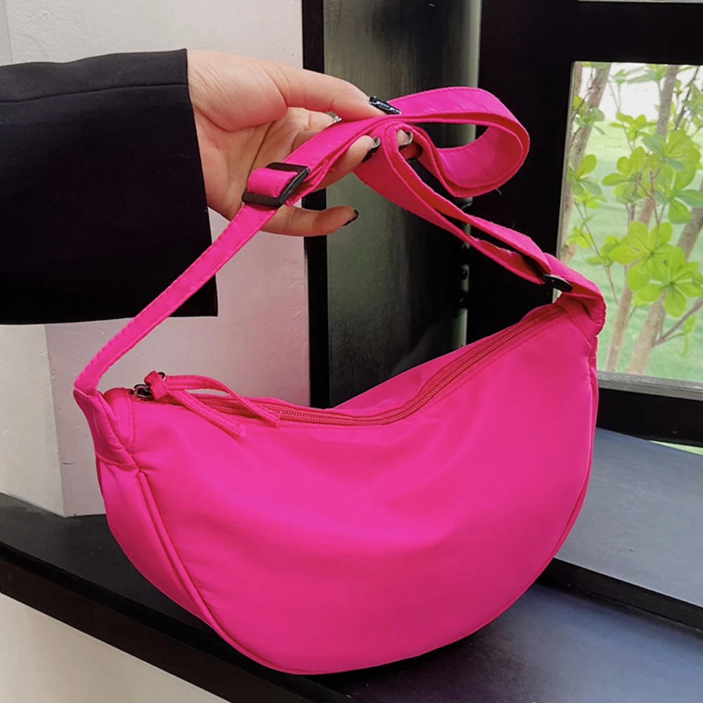 Women Shoulder Bags Chest Bag Fashion Crescent Nylon Tote Bags Casual Simple Solid Color Elegant Hobos Girls Purse Fanny Packs