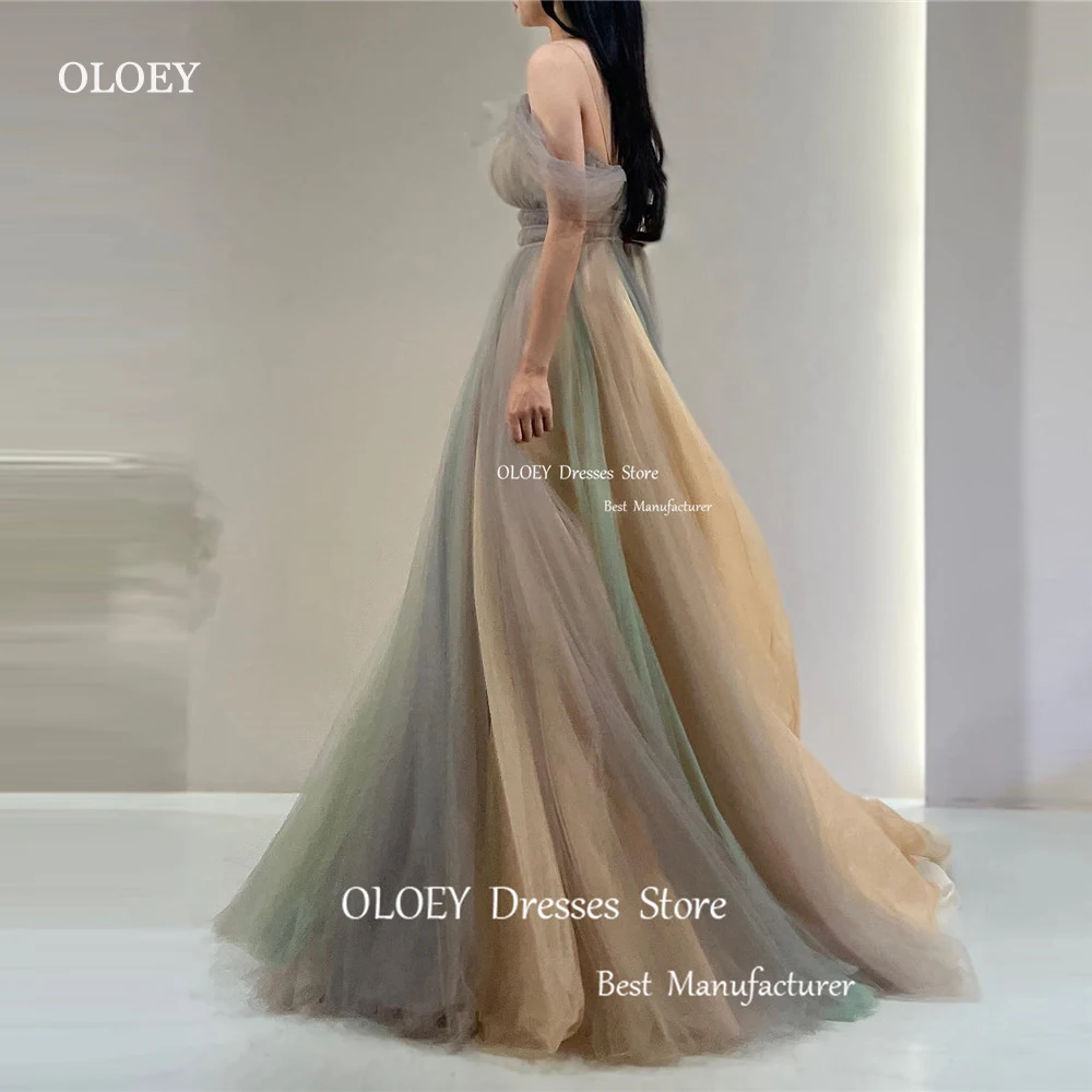 Oloey Fairy Tulle สีสันสดใส A line เดรสราตรีเกาหลีสำหรับถ่ายภาพงานพรอมชุดงานปาร์ตี้โอกาสลูกไม้กลับสง่างาม