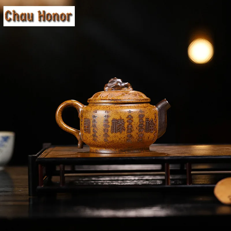 

320ml Yixing Purple Clay Teapots Handmade Taihu Lake Stone Drum Pot Raw Ore Section Mud Kettle With Filter Zisha Tea Set Gift