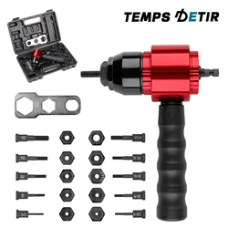 Metric + Imperial Rivet Nut Gun Set, Home Cordless Rivet Gun Riveting Tool 10pcs Rivet Head 1/4 Inch Hexagonal Handle Interface
