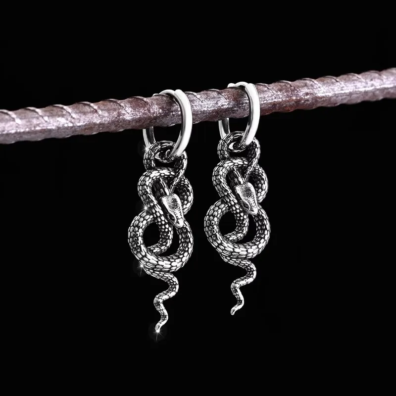 Gothic Snake Shaped Pendant Earrings Retro Punk Style Fashionable Jewelry Accessories Suitable Daily Gatherings Vacation Wear