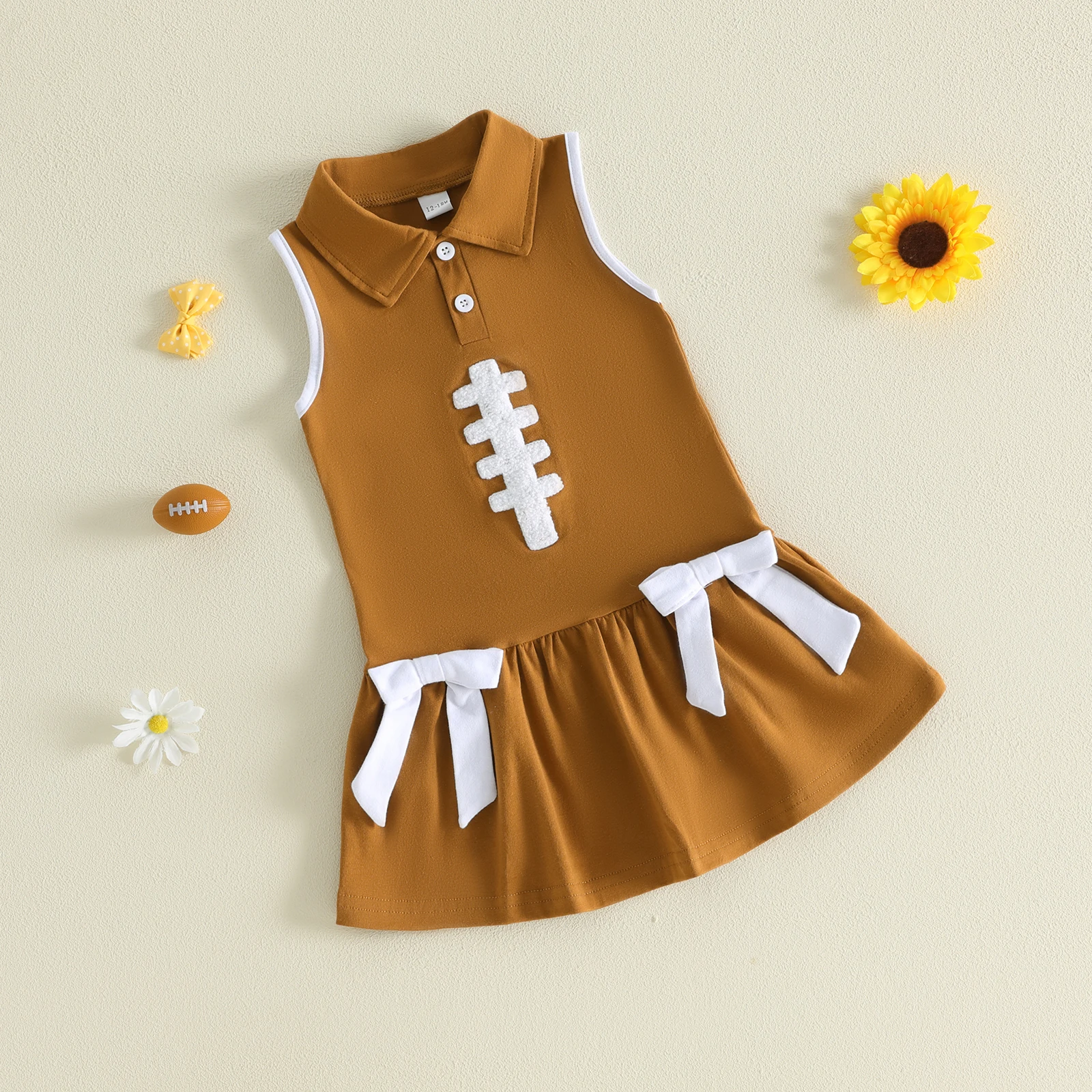 1-5Y Toddler Baby Girls Tank Dress Summer Fashion Football Embroidery Sleeveless Ruffle Hem Lapel Dresses
