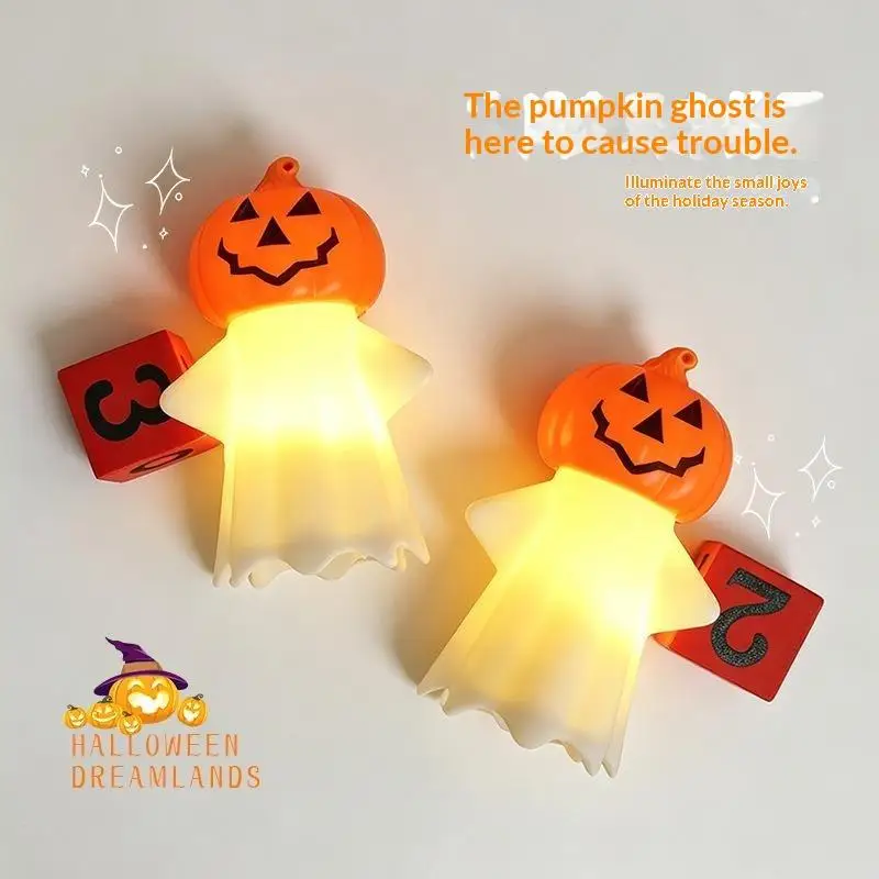 Halloween Pumpkin Ghost Night Light Warm LED Battery Operated for Halloween Party Tabletop Home Decor