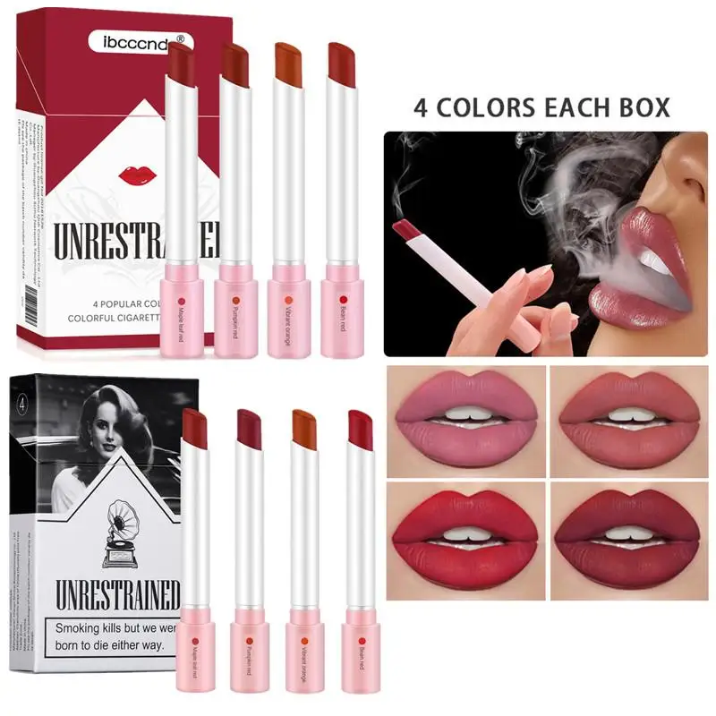 

4pcs/Box Cigarette Shape Lipstick Matte Waterproof Matt Long-lasting Smoke Tube Lipstick Velvet Lip Tint Cigarette Lipstick Set