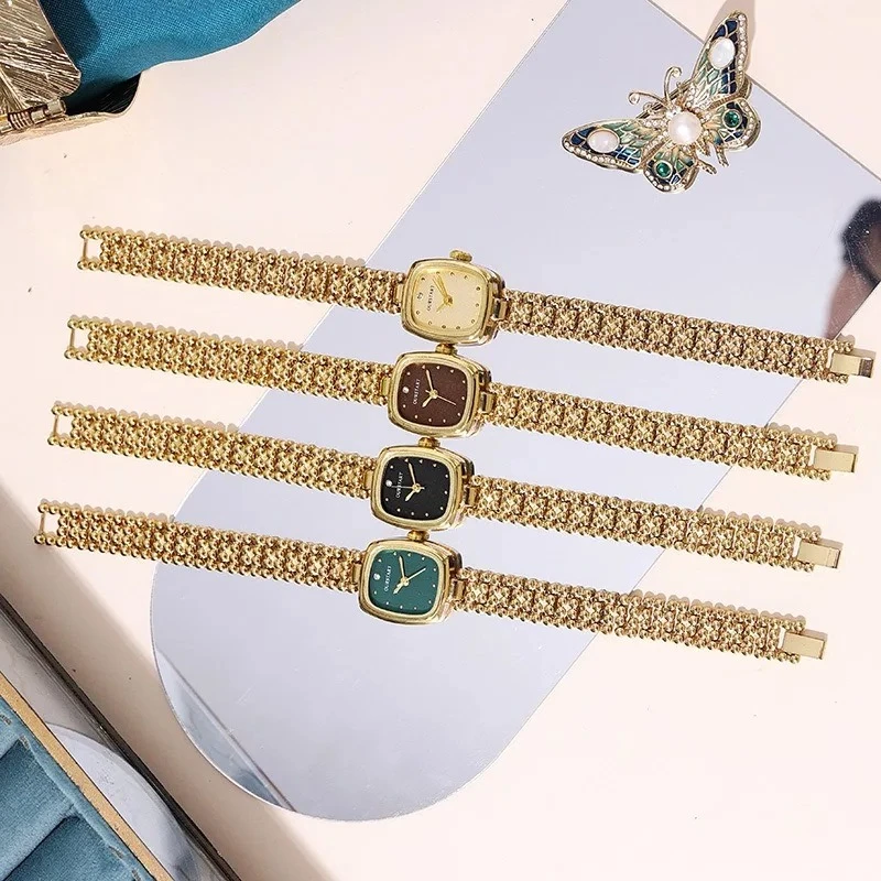 

Высококачественные женские часы с золотым браслетом, роскошные кварцевые часы, наручные часы с ремешком из бисера, женские часы, подарки Relógio Feminino
