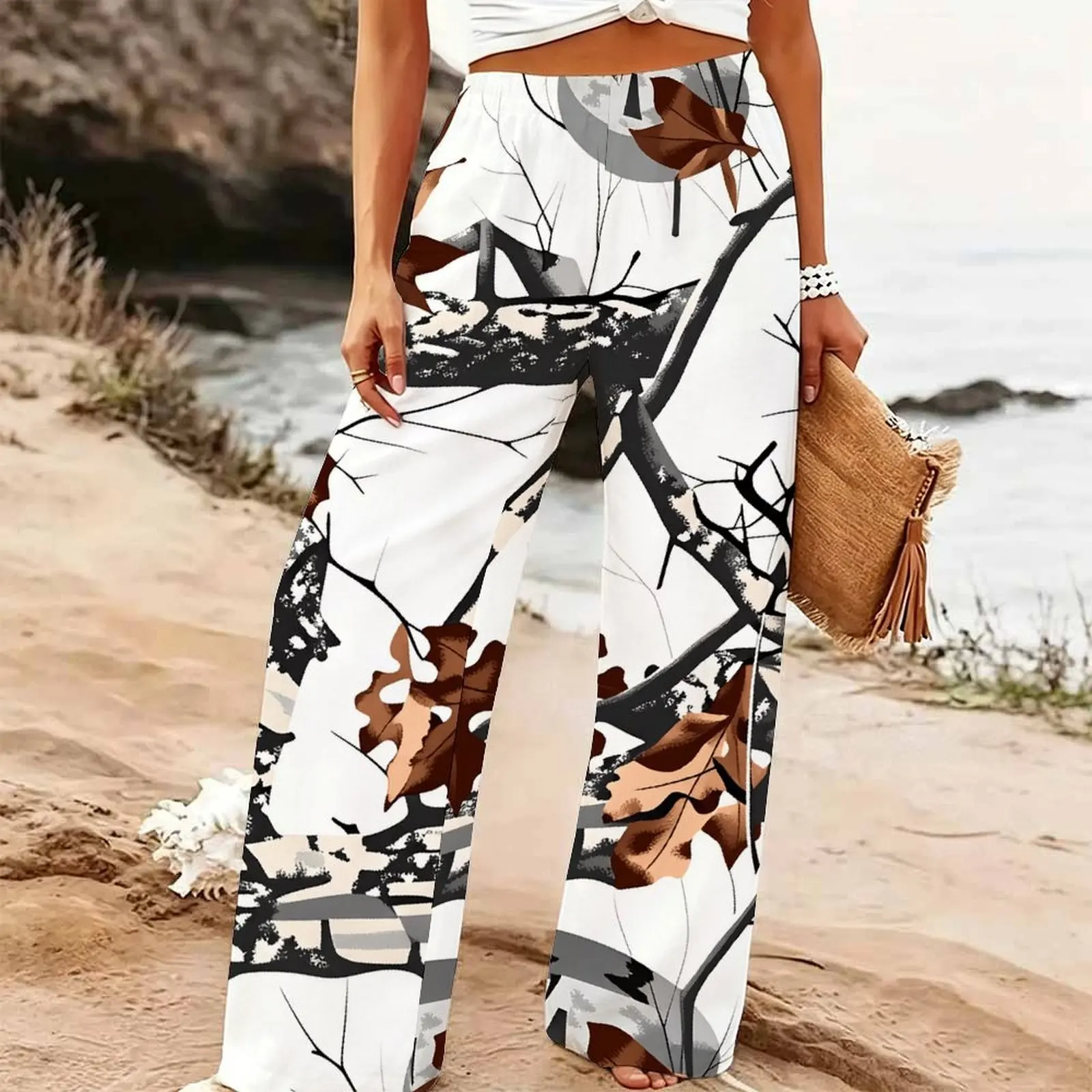 Autumn Winter Printed Trousers Retro Mopping Pants Loose Jogging Pants Elegant Yoga Pants Women High Waisted Wide Leg Pants