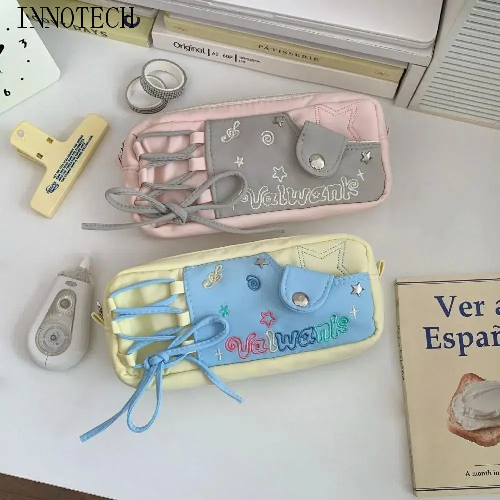 

Pencil Case Korean Stationery Bag Desktop Storage Cosmetics/Card/Pens Large Ins Pen Bag Stars Canvas Cloth Cartoon Pencil Bag
