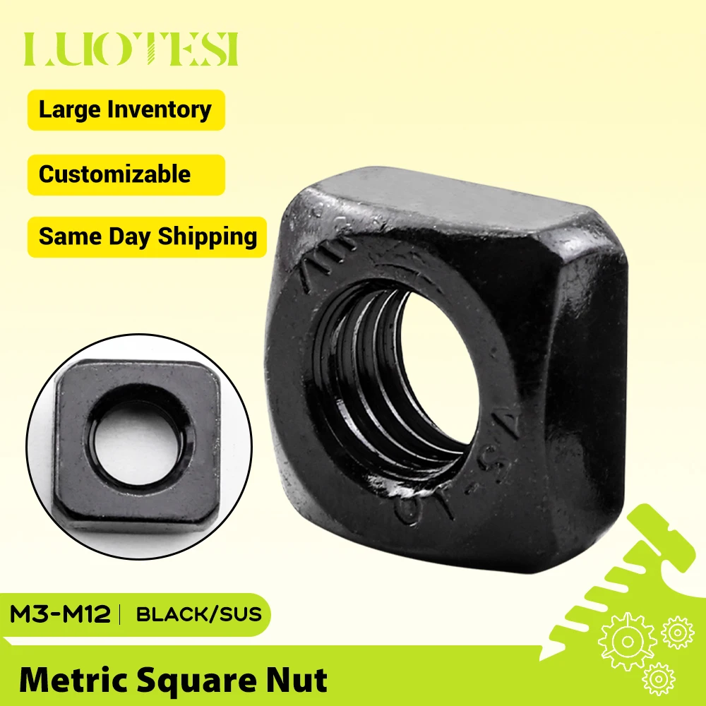 Tuercas Cuadradas Roscadas Métricas, Acero Inoxidable 304, Recubrimiento de Zinc Negro, M3 M4 M5 M6 M8 M10 M12, Cuadradas, Alta Calidad, DIN557