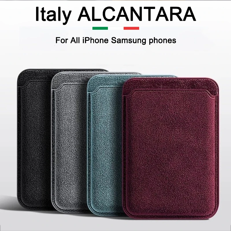 

100% ALCANTARA Magsafe Leather Wallet Case For iPhone 16 17 Pro Max Air Magnetic Card Holder Case Bag For Samsung S25 S24 Ultra