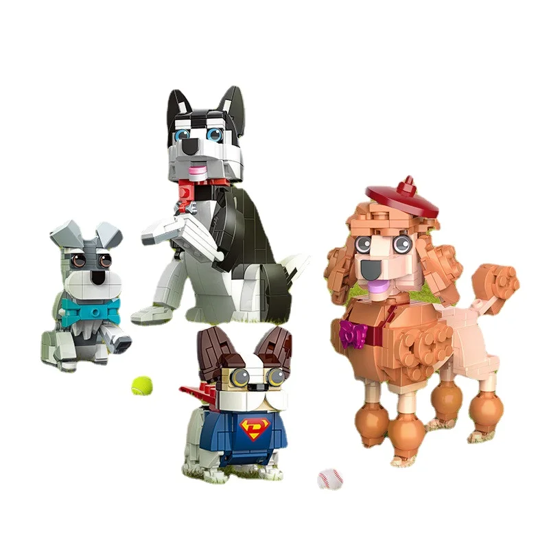 Animal Plastic Blocks Cute Schnauzer PUG Dog Building Assembly Toys Poodle Educational Children Gifts for Kids New Year Present