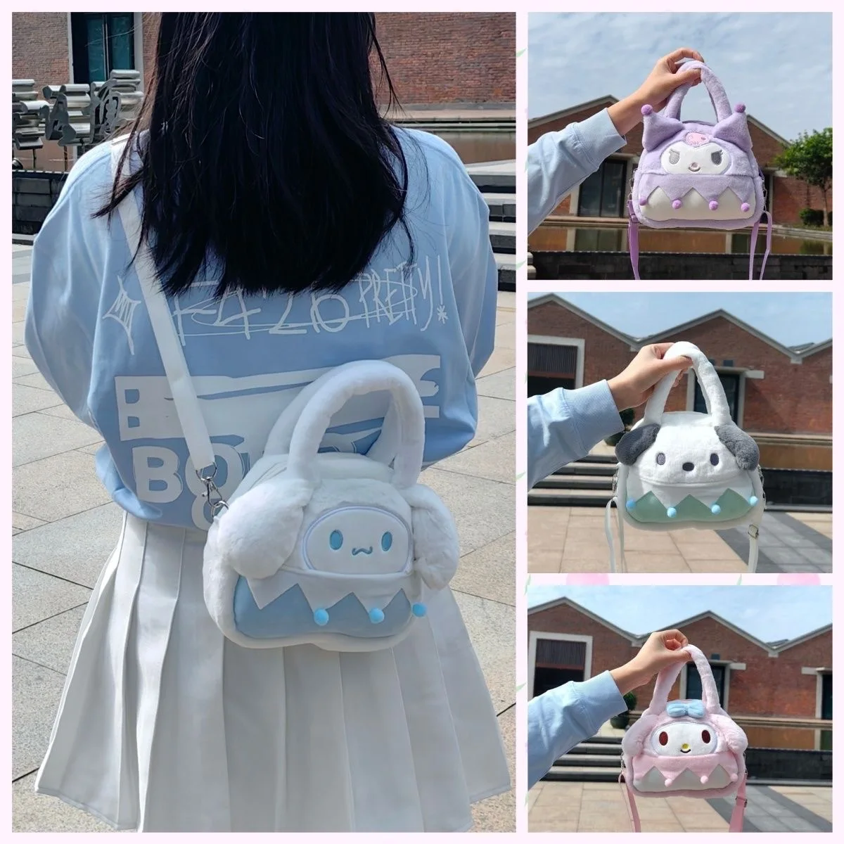

Мягкая плюшевая сумка Sanrio Cinnamoroll Kuromi, милая модная стильная женская сумка-тоут в стиле аниме, сумки-мессенджеры для девочек