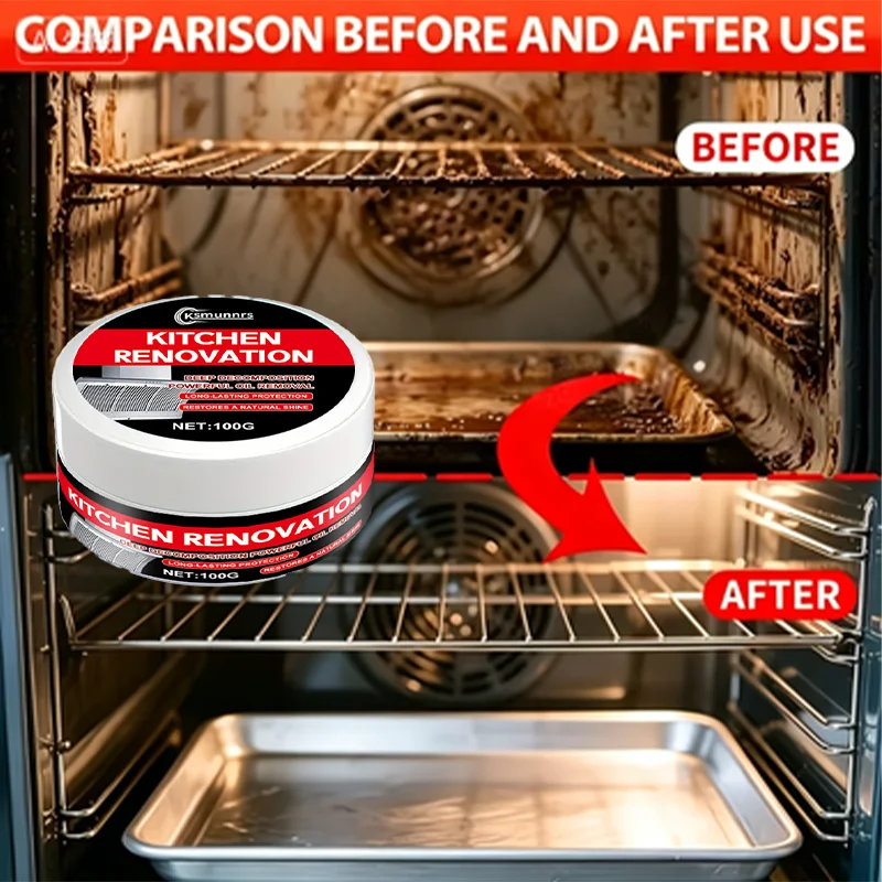 New Powerful grease cleaner for kitchen grime, tar and oil film, reviving cookware’s original finish.