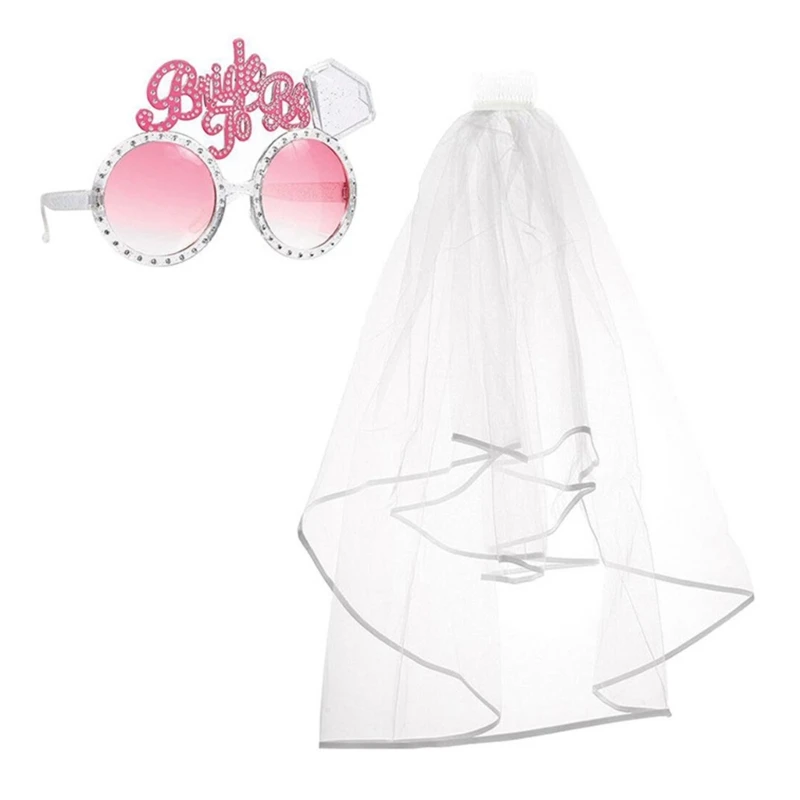 

Short Wedding Veil for Bride with Glasses White Bridal Veil Bachelorette Party Headpiece Engagement Event Costume Set