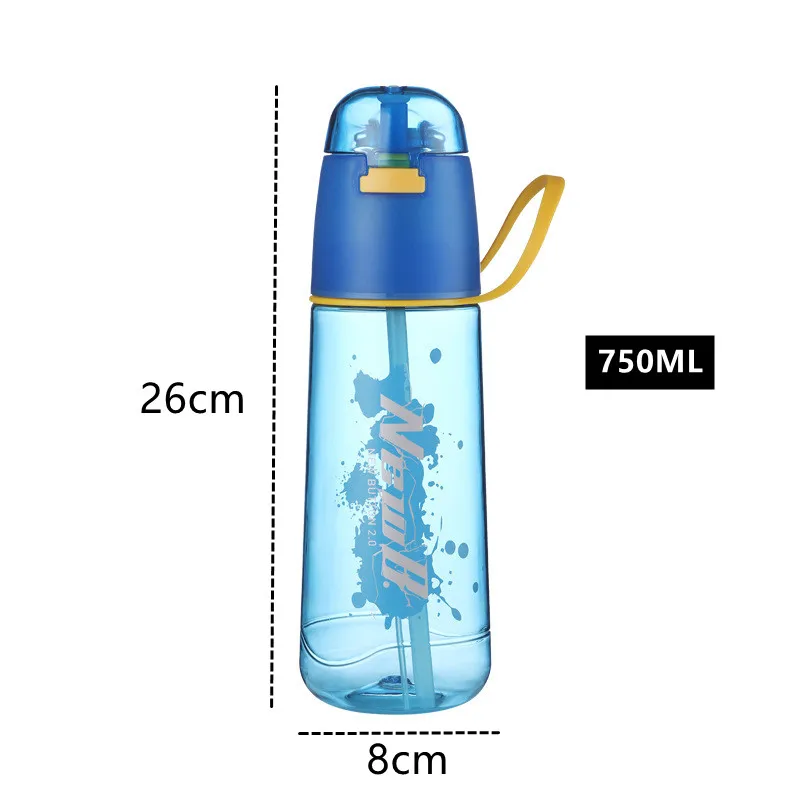 750ml Creative Spray Water Bottle Portable Durable Gym Fitness Outdoor Sport Drinking Bottle With Rope Eco-Friendly