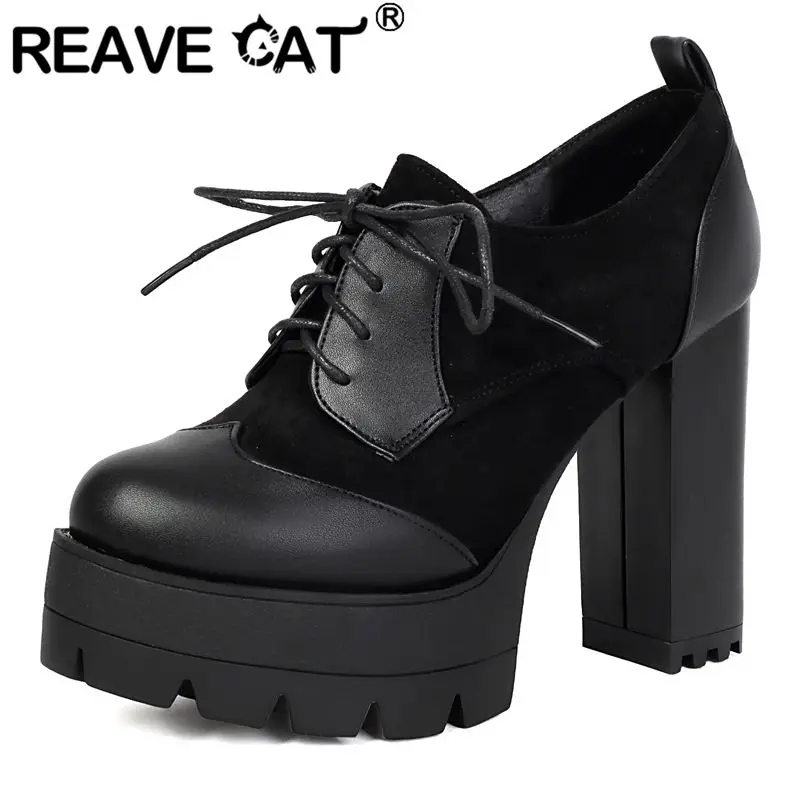 

Туфли-лодочки REAVE CAT коричневые женские, с круглым носком, на высоком каблуке 11 см, платформа 3,5 см, на шнуровке, с комбинированным цветом, большие размеры 44, 45, 46, для свиданий