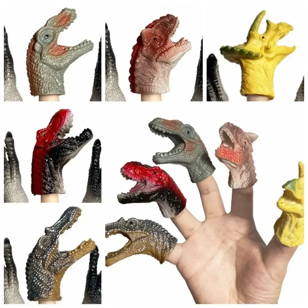 5 uds dinosaurio de dibujos animados dinosaurio marionetas de dedo juguetes marionetas de mano dedo de goma Mini animales para bebés modelo colorido Funky